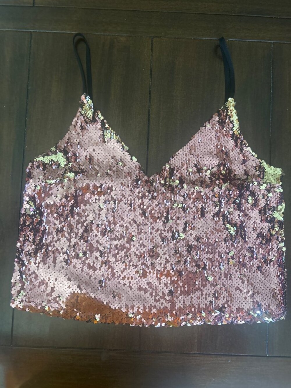 Topshop Rose Gold & Gold Flippable Sequin Crop Top Spaghetti Strap Lined - Picture 1 of 10